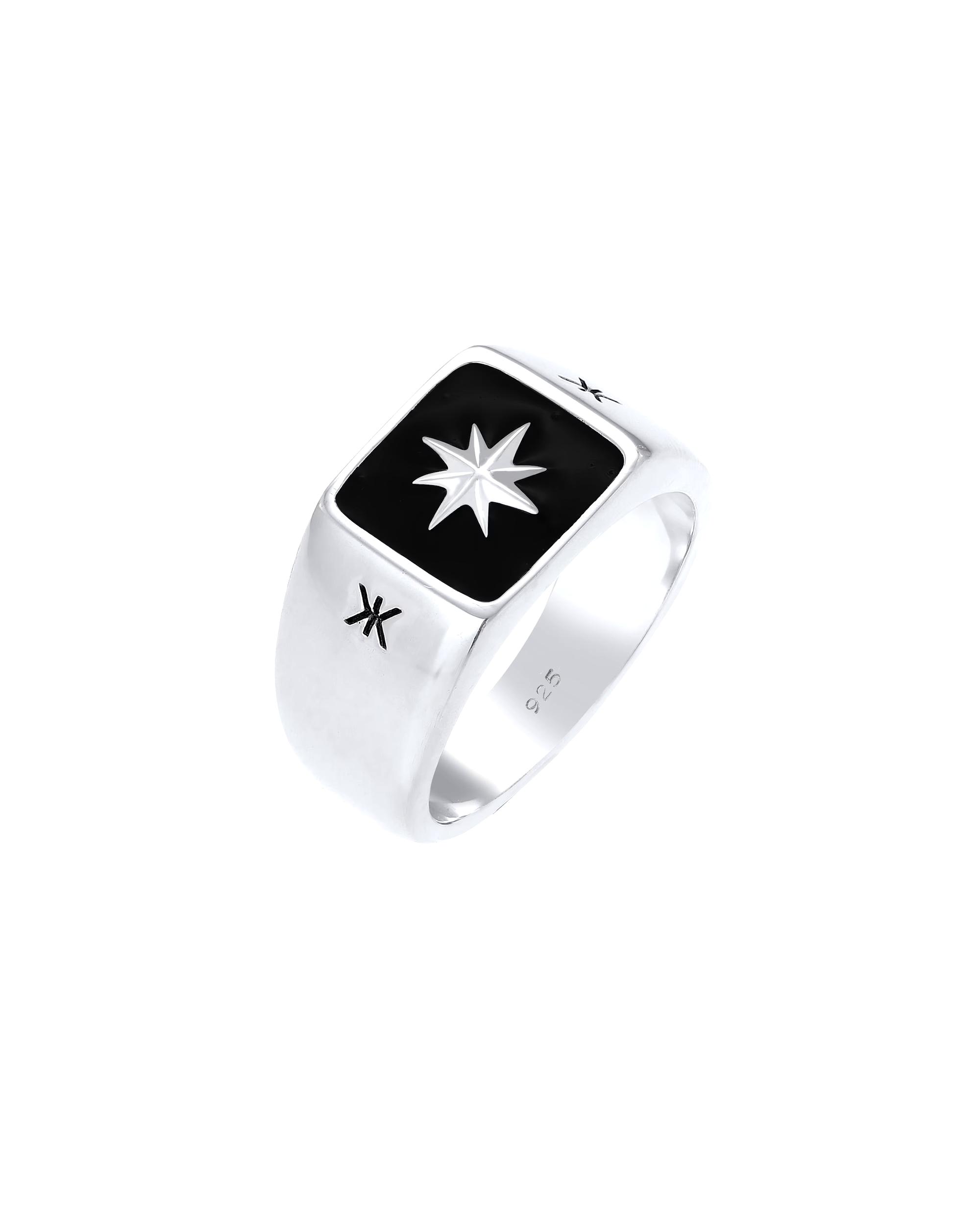 KUZZOI ring signet ring enamel black star basic 925 silver