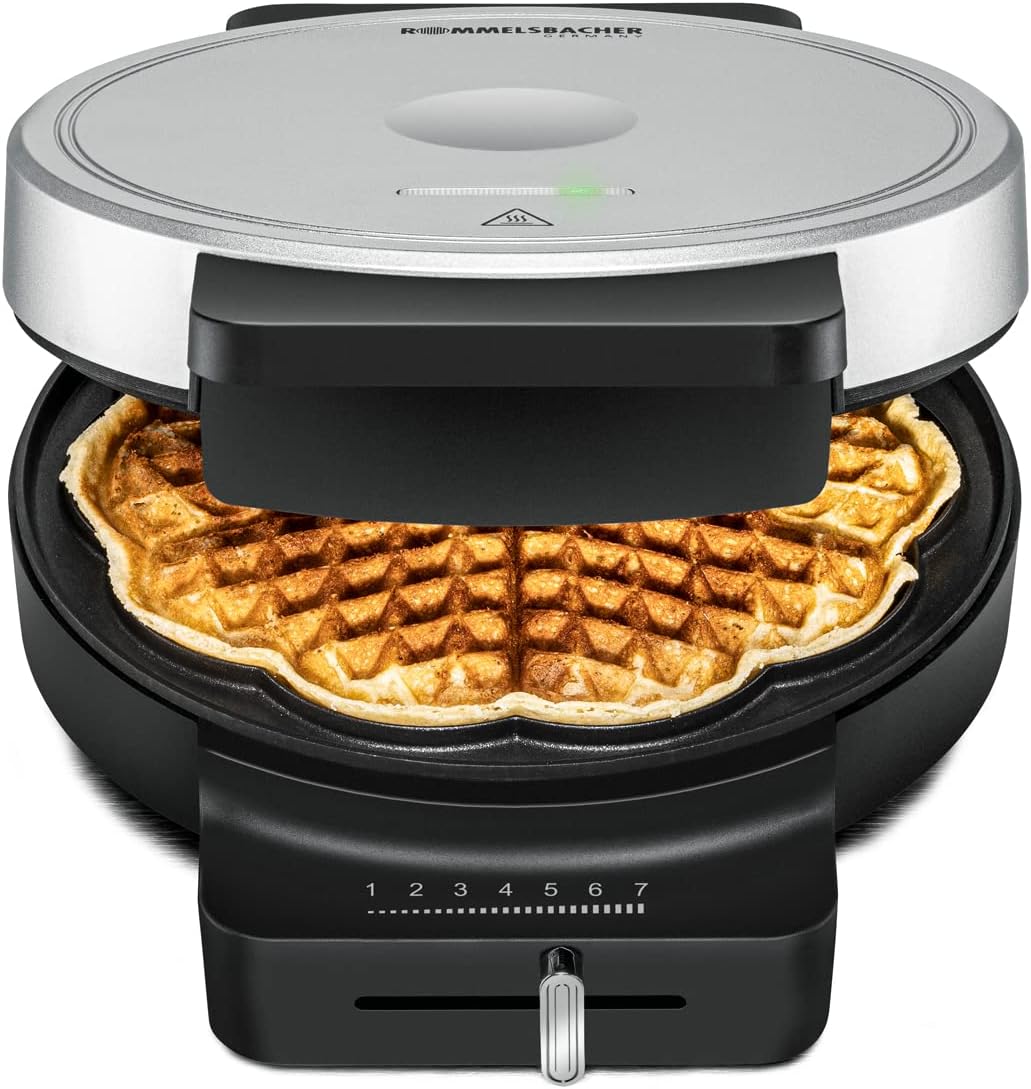 ROMMELSBACHER WA 850 Waffle Machine for 1 Heart Waffle 17.5 cm Diameter, Non-Stick Coating, Baking Light, Infinitely Adjustable, 850 Watt, Black/Silver