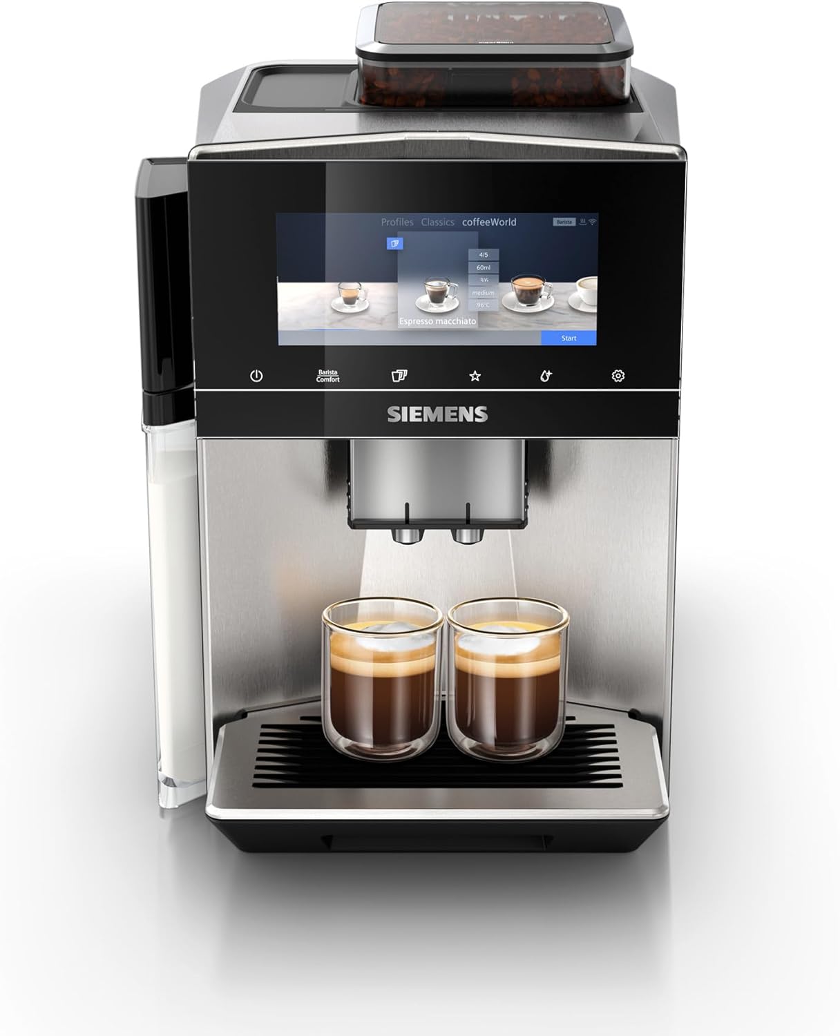 Siemens Fully Automatic Coffee Machine EQ900 Plus, Large Colored TFT Display, Automatic Cleaning System via Cartridges, 36 Hot and Cold Drinks, Cold Brew, Double Cup Function, Super Quiet, Stainless
