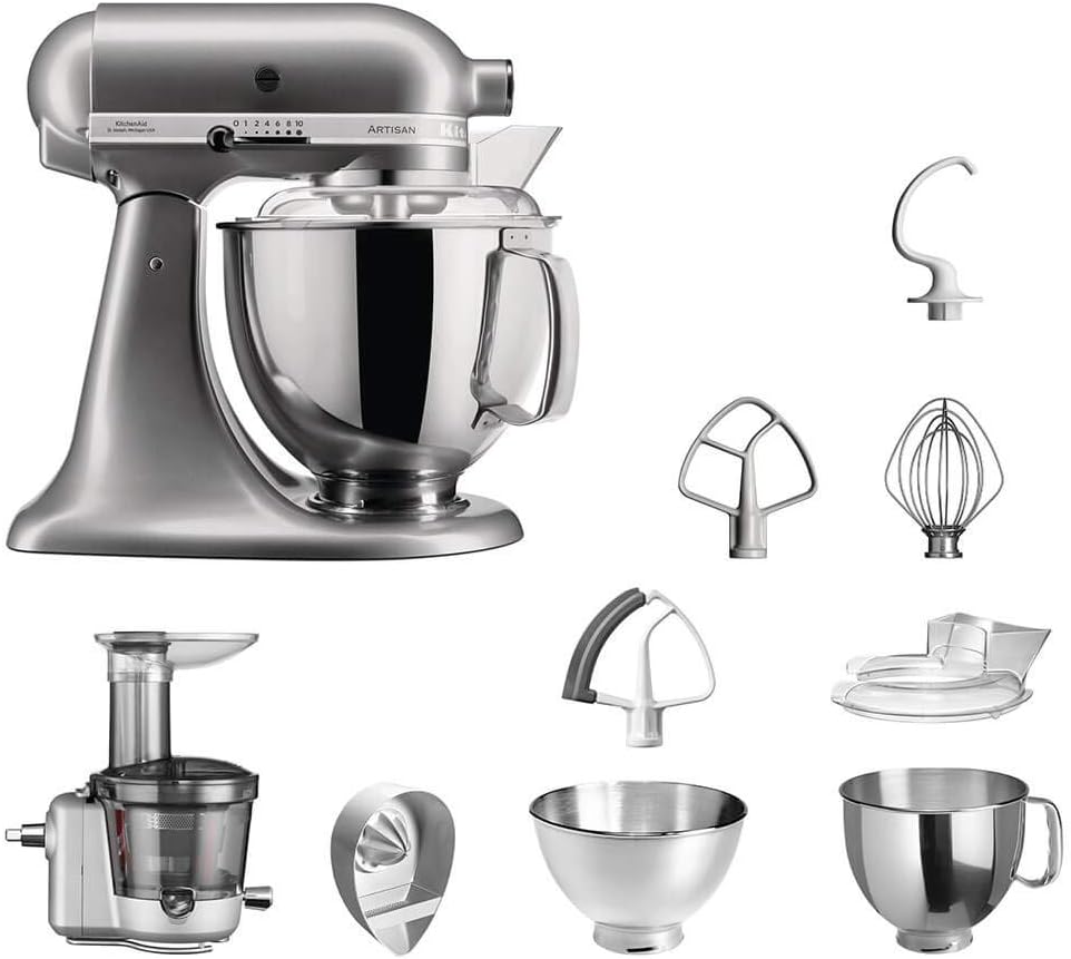 KitchenAid Food Processor | Advantage Set | Artisan 5KSM175PS Juicer Package | Includes Juicer Attachment, Lemon Squeezer and Standard Accessories (Contour Silver)