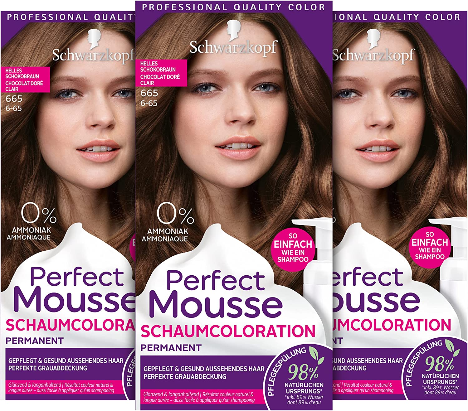 PERFECT MOUSSE Foam Colour, 6-65/665 Light Chocolate Brown, Level 3, ‎gold