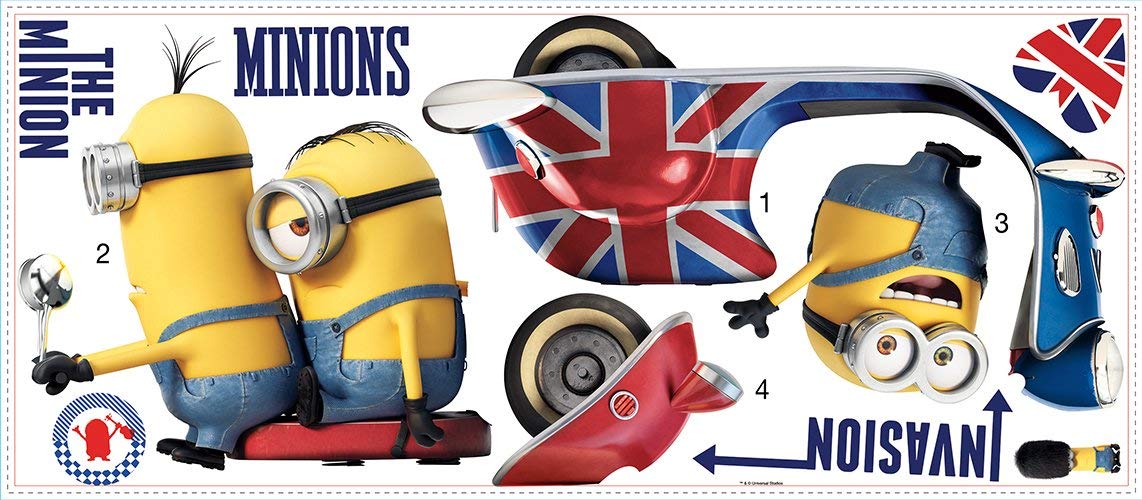 Roommates 30022 Rm Minions On Vespa Wall Sticker, Vinyl, 46 X 13 Cm