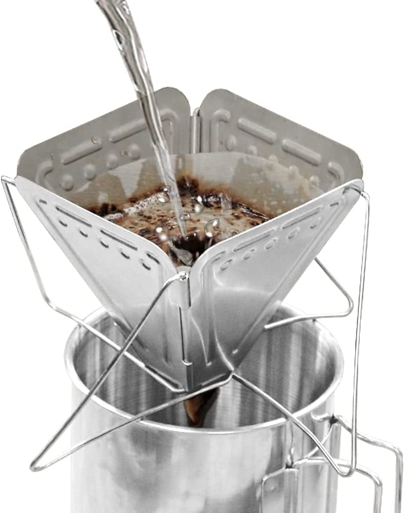 MiranaTech Folding Coffee Filter for 3~5 People, Reusable Stainless Steel Coffee Dripper for Filter Bags Outdoor Picnic Camping Hiking (Folded Approx. 17 cm x 14.5 cm)