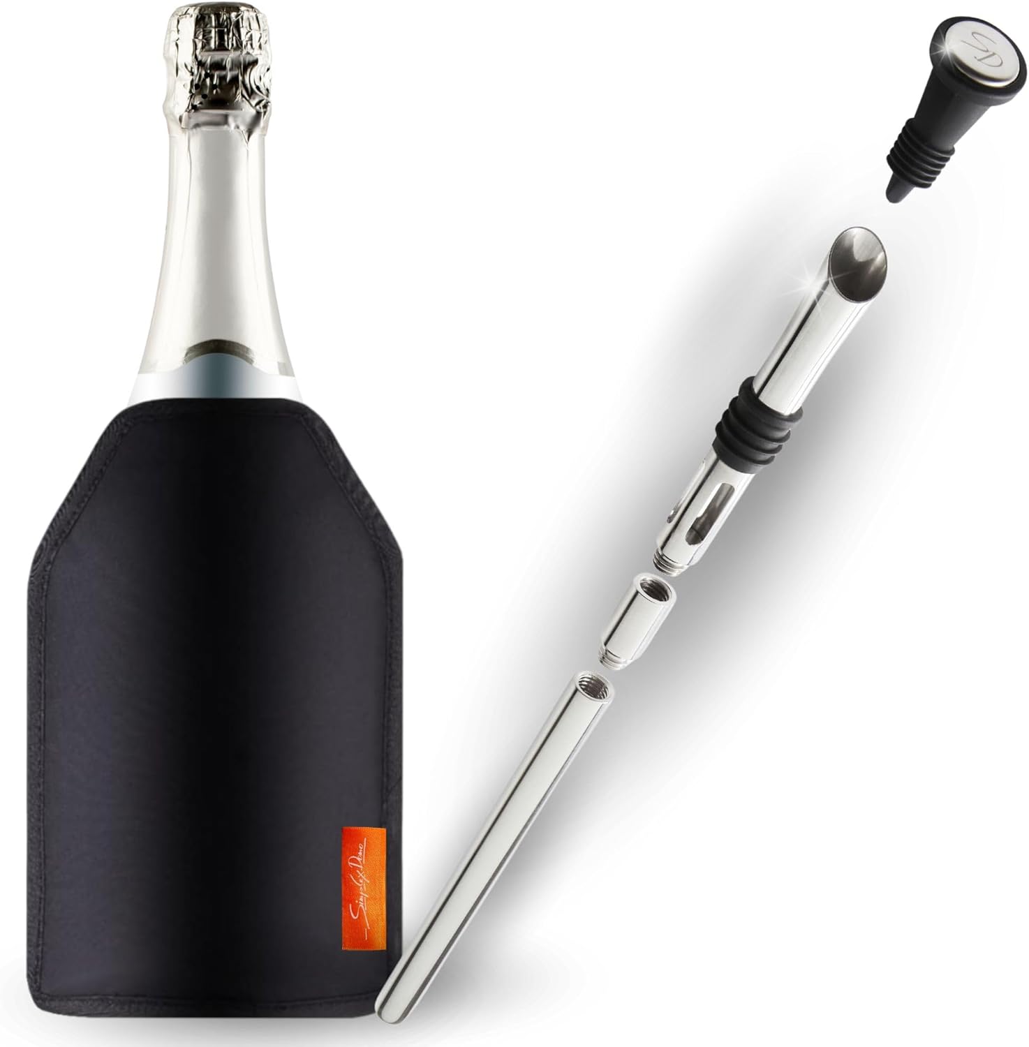 SIMPLEX DOMO Wine Cooler Set - 2-in-1 Set with Stainless Steel Wine Cooling Rod & Flexible Cooling Cuff - Stylish, Durable & Perfect Temperature