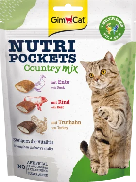 GimCat Cat treats with duck, beef & turkey, Nutri Pockets Country Mix, 150 g