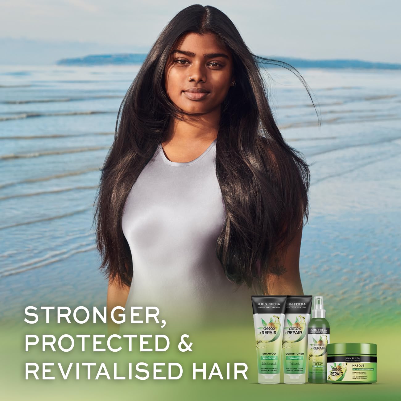 John Frieda Detox & Repair Care & Heat Protect Spray for Dry, Stressed & Damaged Hair with Avocado Oil and Green Tea 200ml (Pack of 2)