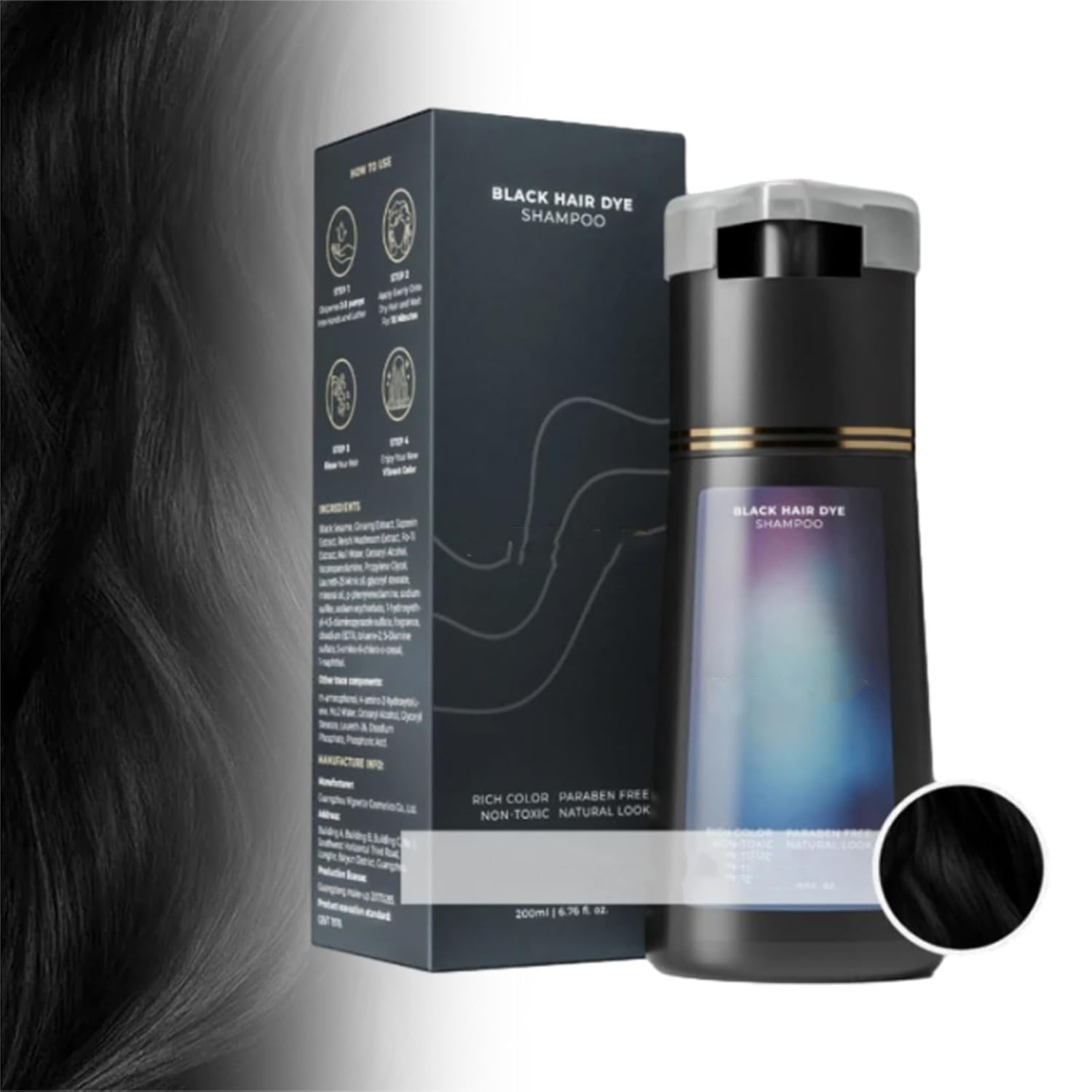 Generic Polar Hair Dye, Hair Care Instant Dye Shampoo, Hair Care Shampoo, Natural Hair Color Shampoo, Black Hair Dye Shampoo for All Hair Types (Black)