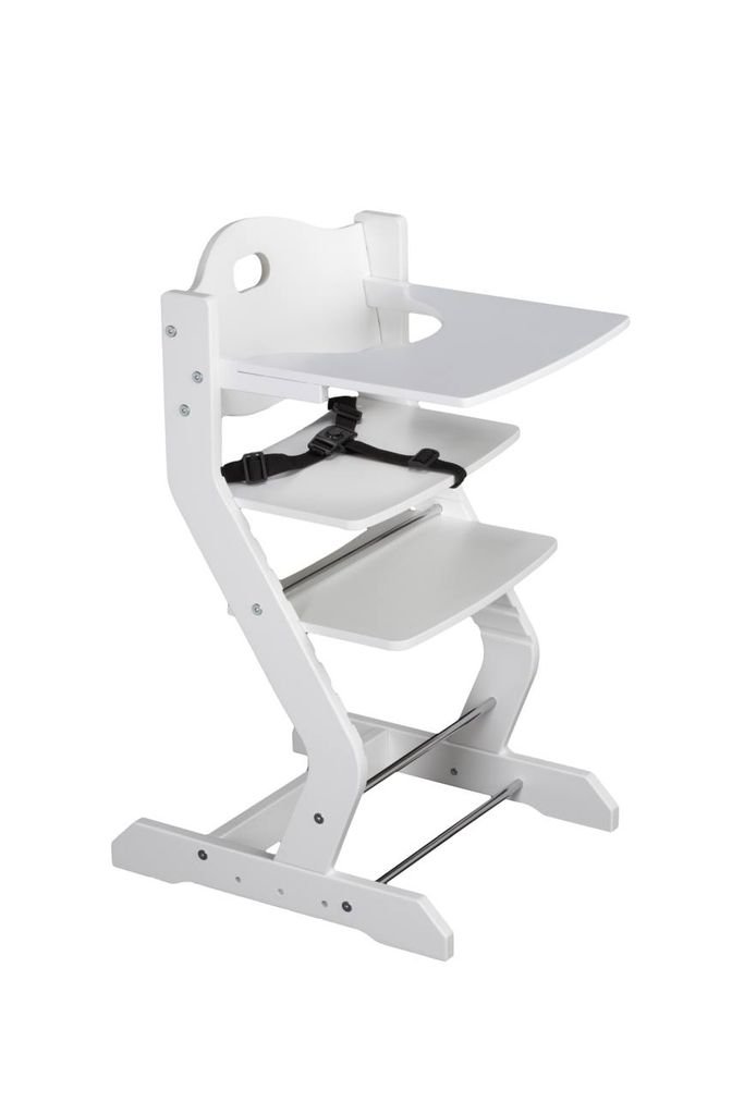 tiSsi® High Chair White with Chest Strap, Strap and Table Top Beech