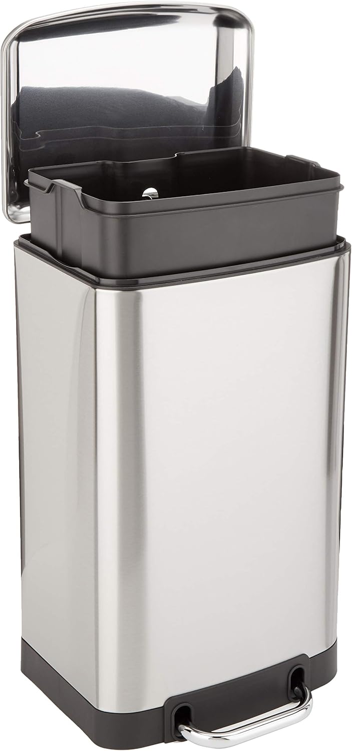 Amazon Basics 20 Liter Stain Resistant Rectangular Trash Can with Soft Close Foot Pedal for Bathroom, Bedroom, Living Room or Office