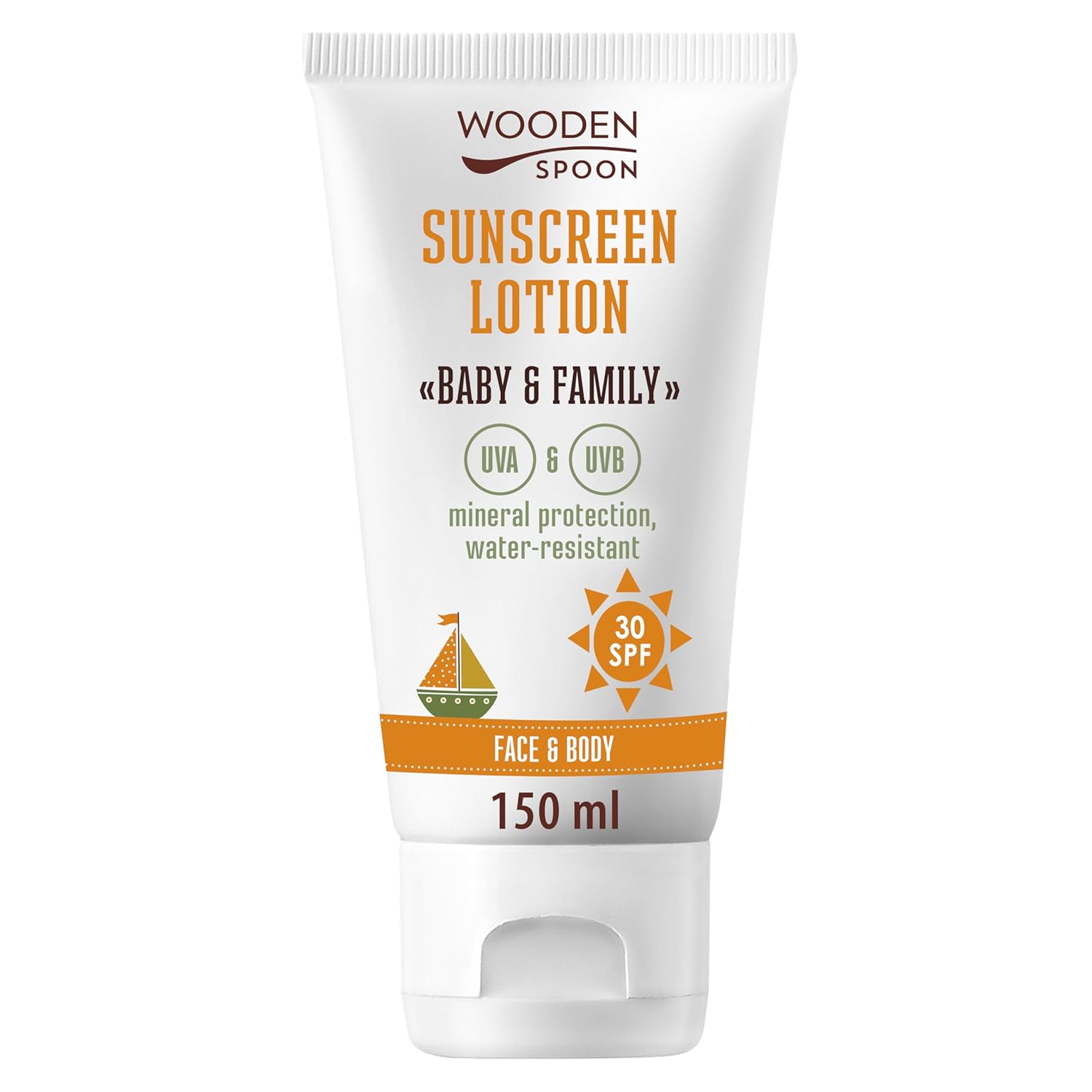 Wooden Spoon Face and Body Sun Lotion SPF30 for Babies and Adults 150 ml Invisible Zinc