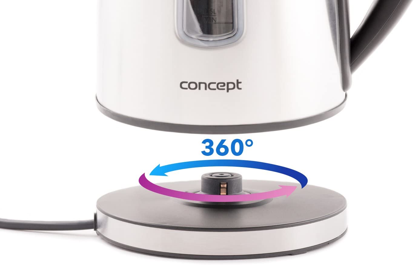 CONCEPT Hausgeräte Concept Appliances RK3140 Stainless Steel Electric Kettle, LED lighting, Removable Anti Limescale Filter, 1.7 Litre, 2200 Watt, Matt Stainless Steel/Black
