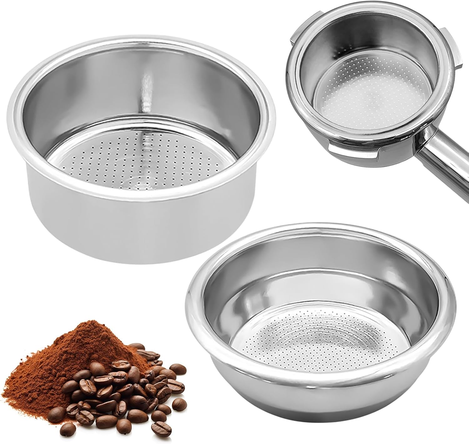 Simsky Pack of 2 Coffee Strainers 51 mm Stainless Steel - 1 & 2 Cups Espresso Filter Basket Reusable Portafilter Compatible with Delonghi Dedica Coffee Machine Accessories, Rustproof & Dishwasher Safe