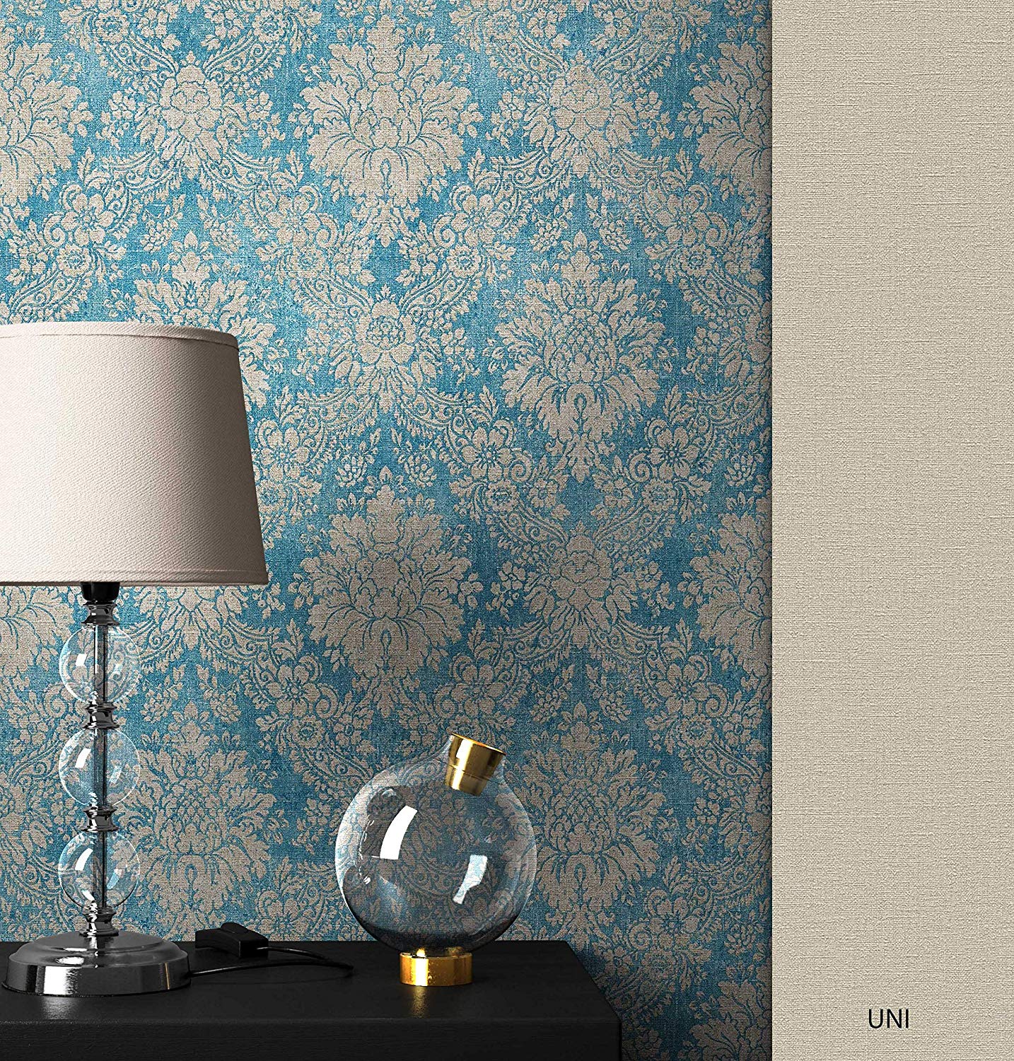Newroom Design Newroom Baroque Wallpaper Blue Ornament Baroque Non-Woven Wallpaper Brown M