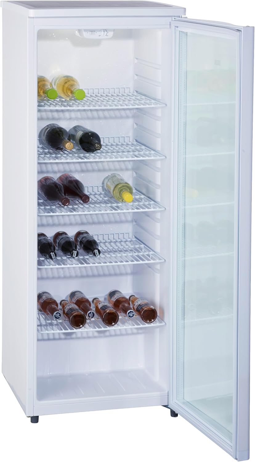 GKS255S Bottle Fridge | Drinks Fridge | Glass Front | Freestanding | 5 Shelves | White | 143 x 55 cm