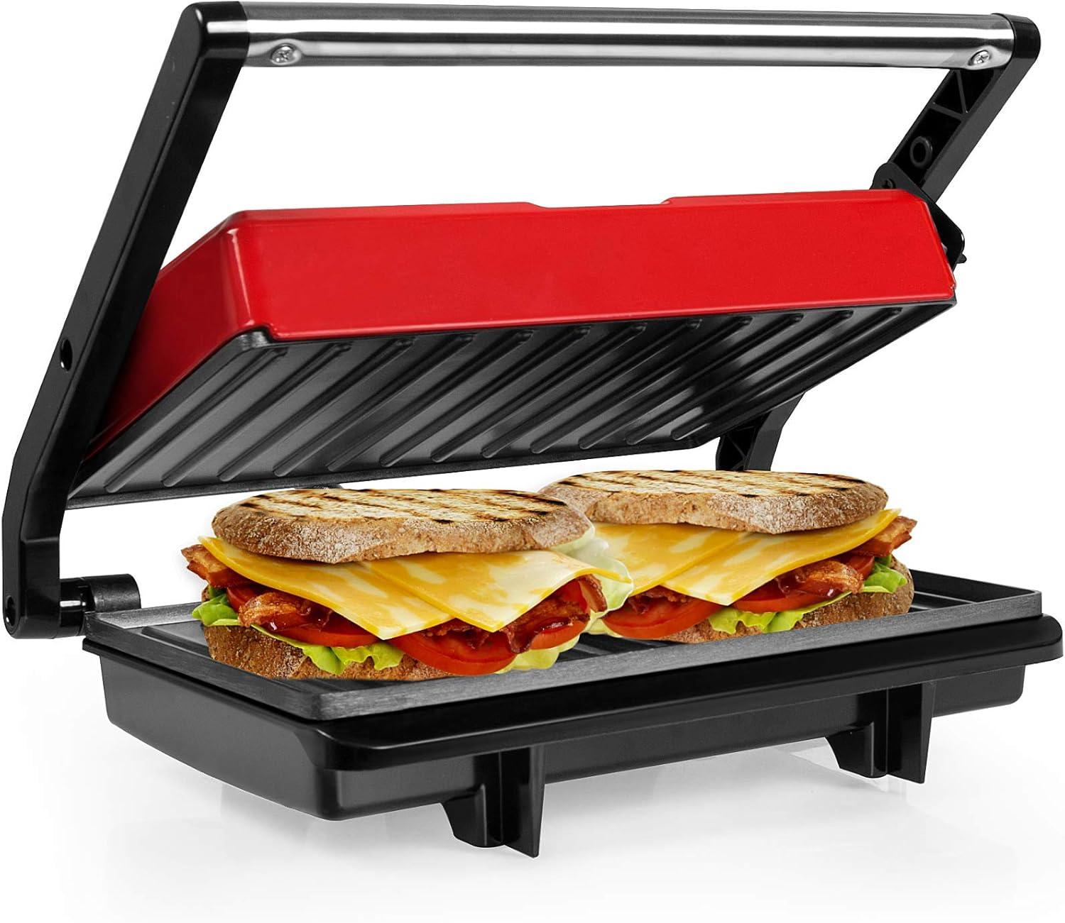 Ozavo Sandwich Toaster, Panini Grill, Panini Sandwich Maker, Multifunctional Electric Grill, Small Table Grill, Non-Stick Coating, Indicator Light, 750 W