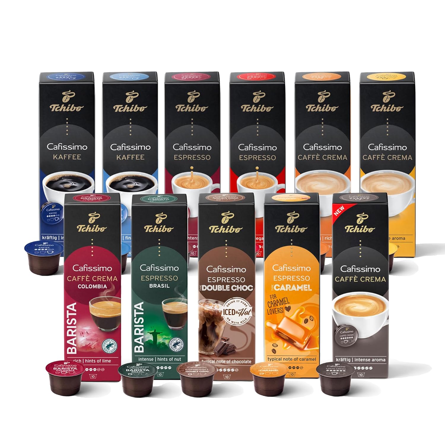Tchibo Cafissimo Tasting Set Various Varieties Caffè Crema, Espresso and Coffee, 110 Pieces (11 x 10 Coffee Capsules), Sustainable & Fair Trade