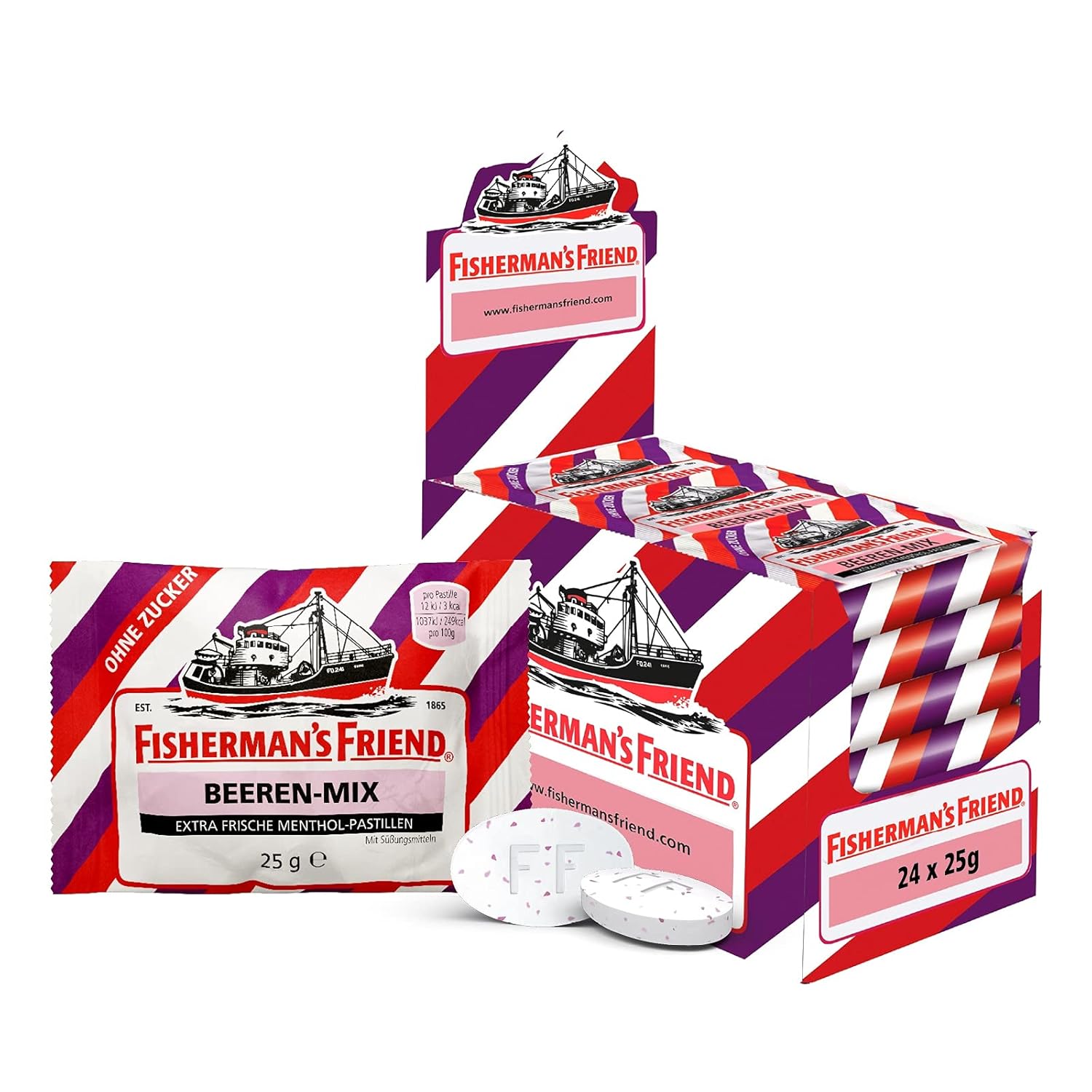Fisherman's Friend Store Fisherman\'s Friend Berry Mix, 24 Storage Box, Exclusive Variety: Wild Fruity Berry Mix, Sugar-Free, Vegan, Sweets for Fresh Breath, 24 x 25 g