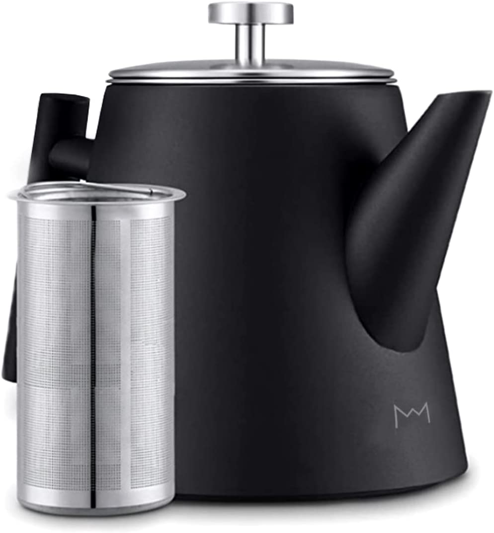 Vaja Trends | Teapot | Black Stainless Steel Matt 1L | Teapot with Strainer Insert | Teapot Stainless Steel | Teapot Warmer for Teapot | Teapot with Warmer | Tea Maker | Double-Walled