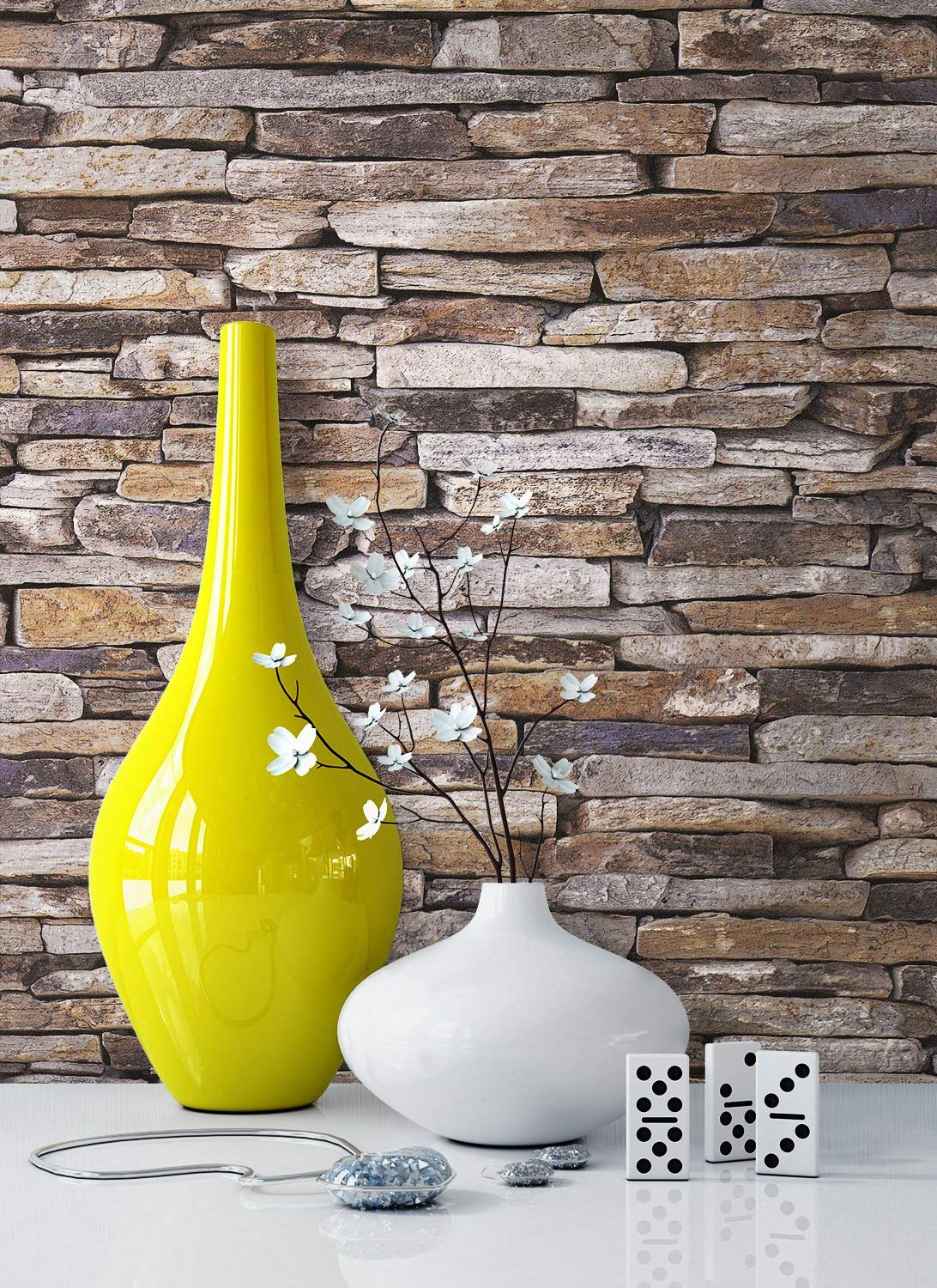 Newroom Design Non-Woven Wallpaper Stone-Look Beige Grey Natural | Attractive Elegant Wall