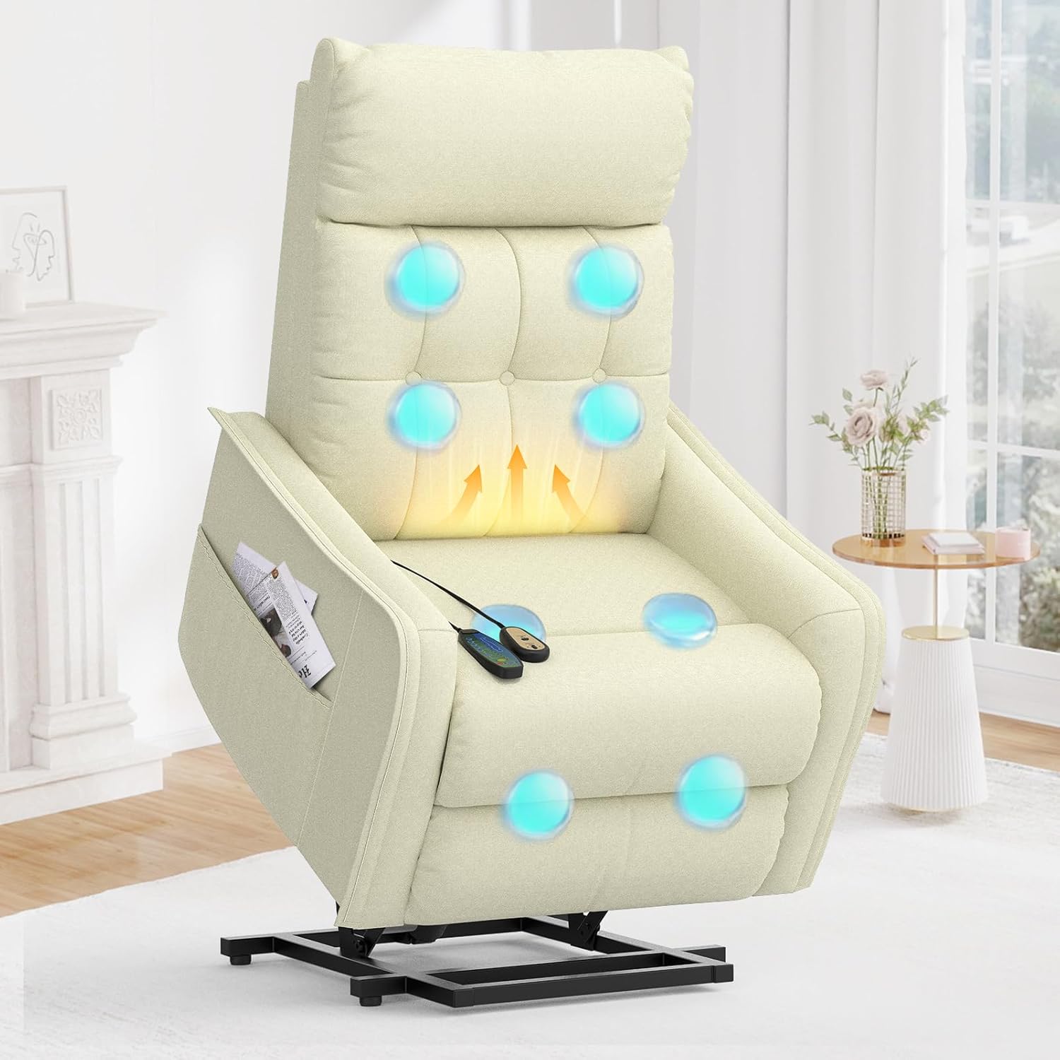 sisolos Store Relaxing Chair, TV Chair, Massage Chair with Standing Aid, Electric Armchair, Living Room with Massage Function and Heat Function, 2 Side Pockets, Recliner Chair with Reclining Function, TV