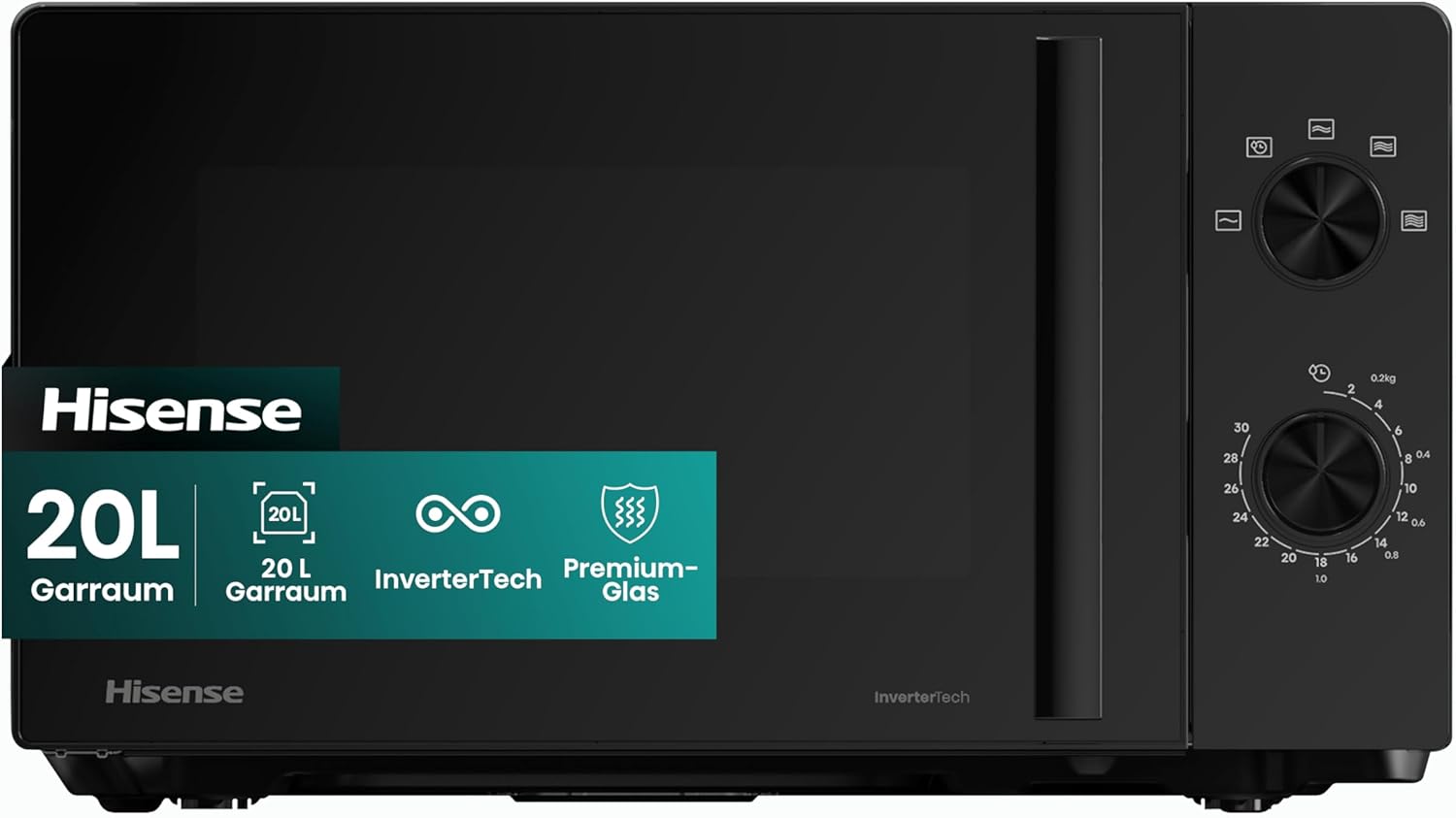 Hisense H20MOBP1HI Microwave / 20 L / 700 W / InverterTech / Ceramic Coating / Premium Glass / Tailored / Multiphase Cooking / Defrost Function / 5 Power Levels / Child Lock / Black