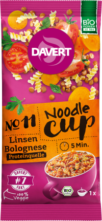 Davert Snack, noodle cup, lentils Bolognese, 65 g