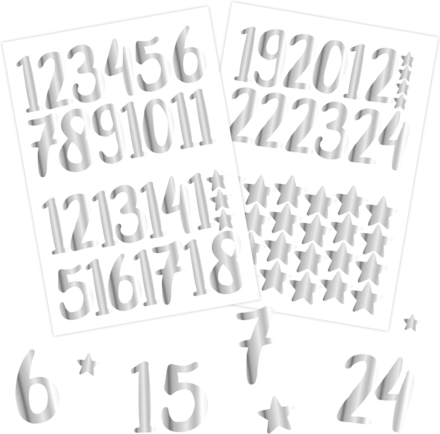 Papierdrachen Paper kite 24 Advent Calendar Number Stickers - Silver | Number 69 - Stickers for your Christmas Calendar - For Crafts and Decorating