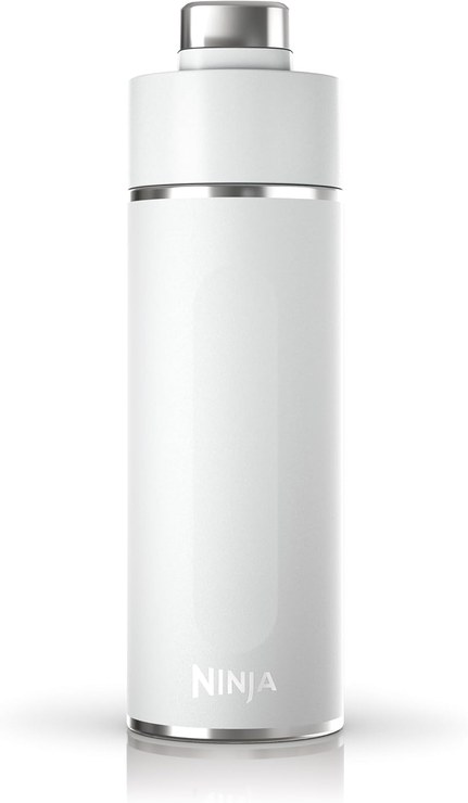 Ninja Thirsti DW1801EUUKWH Water Bottle/Thermal Mug to Go 530ml Leak-proof Lid for Carbonated Hot & Cold Drinks Triple Insulated Travel Mug, Stainless Steel Bottle, White
