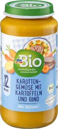 dmBio Carrots menu with sweet potatoes and beef from the 8th month, Demeter, 250 g