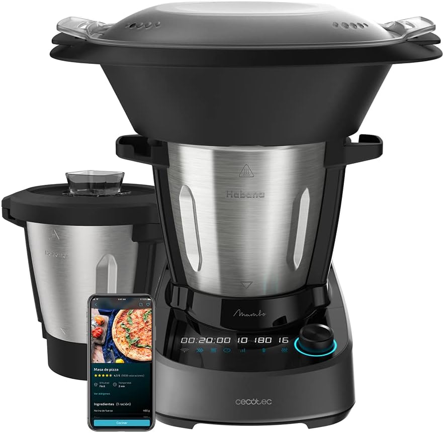 Cecotec Mambo 11090 Habana Multifunctional Kitchen Robot, 1600 W, 37 Functions, App, Scale, Non-Stick Habana Jug and 3.3-Liter Stainless Steel Jug, Dishwasher Safe, Recipe Book and Accessories