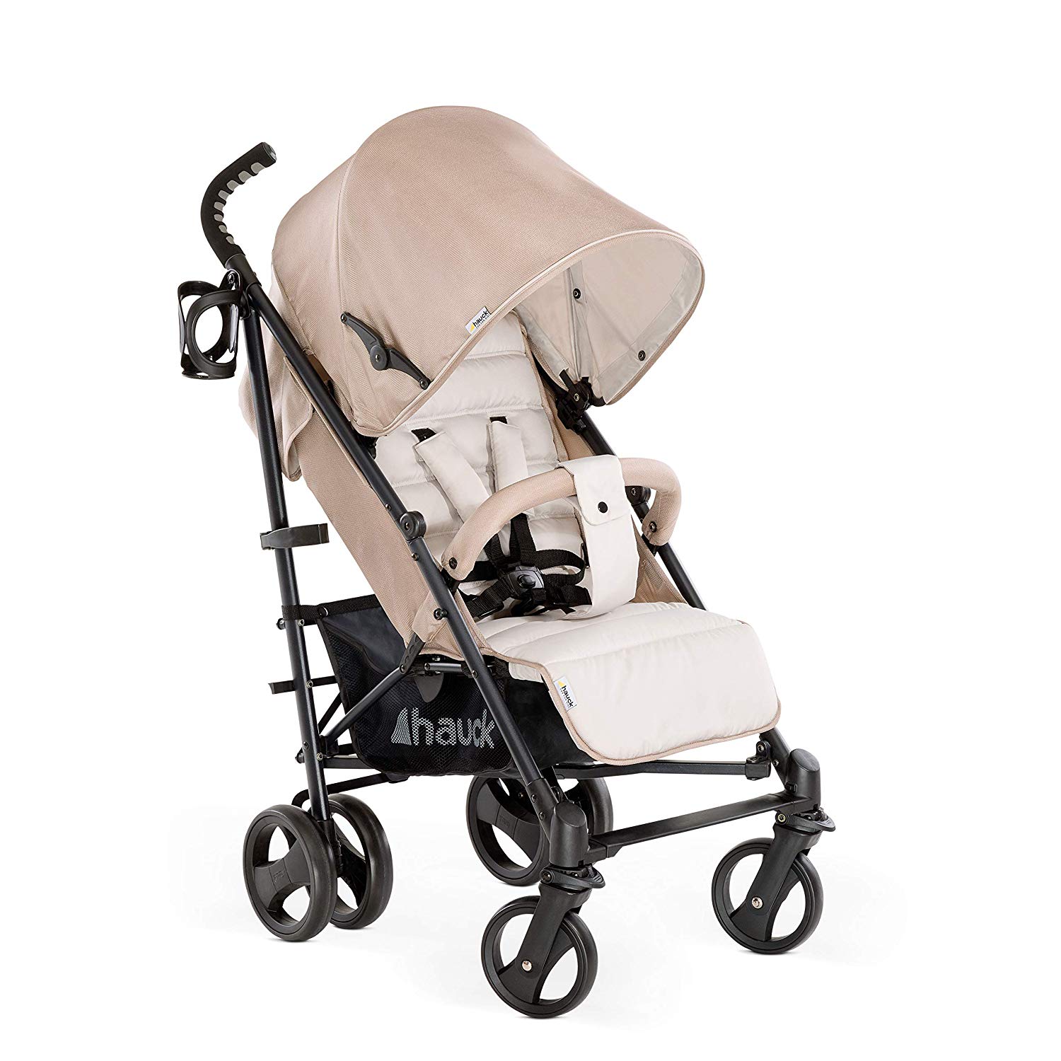 Hauck Hauck Vegas Lightweight Buggy up to 25 kg with Reclining Function from Birth Flat Folding Aluminium Drinks Holder Large Basket beige