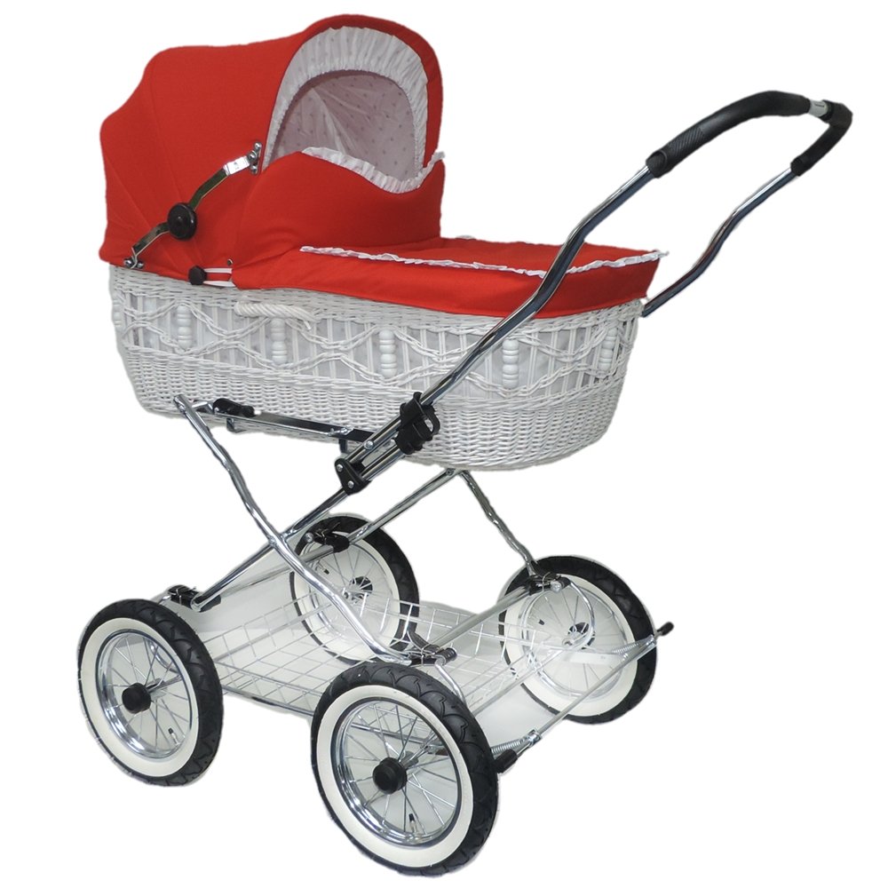 Eichhorn Wicker Pram Basket White Fabric Navy