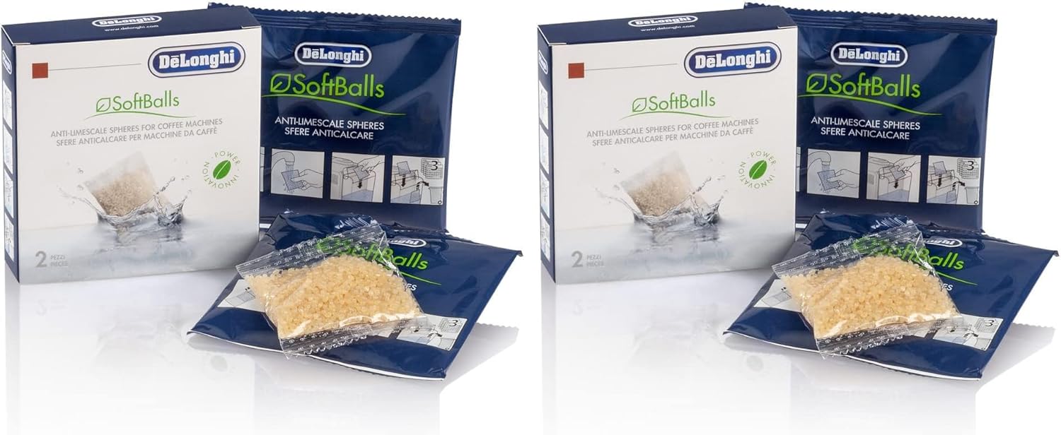De\'Longhi SoftBalls DLSC551 - Anti-Limescale Balls Suitable for Coffee Machines with Water Tank, Limescale Cleaner & Water Softener Accessories by De\'Longhi 2 Bags, White (Pack of 2)