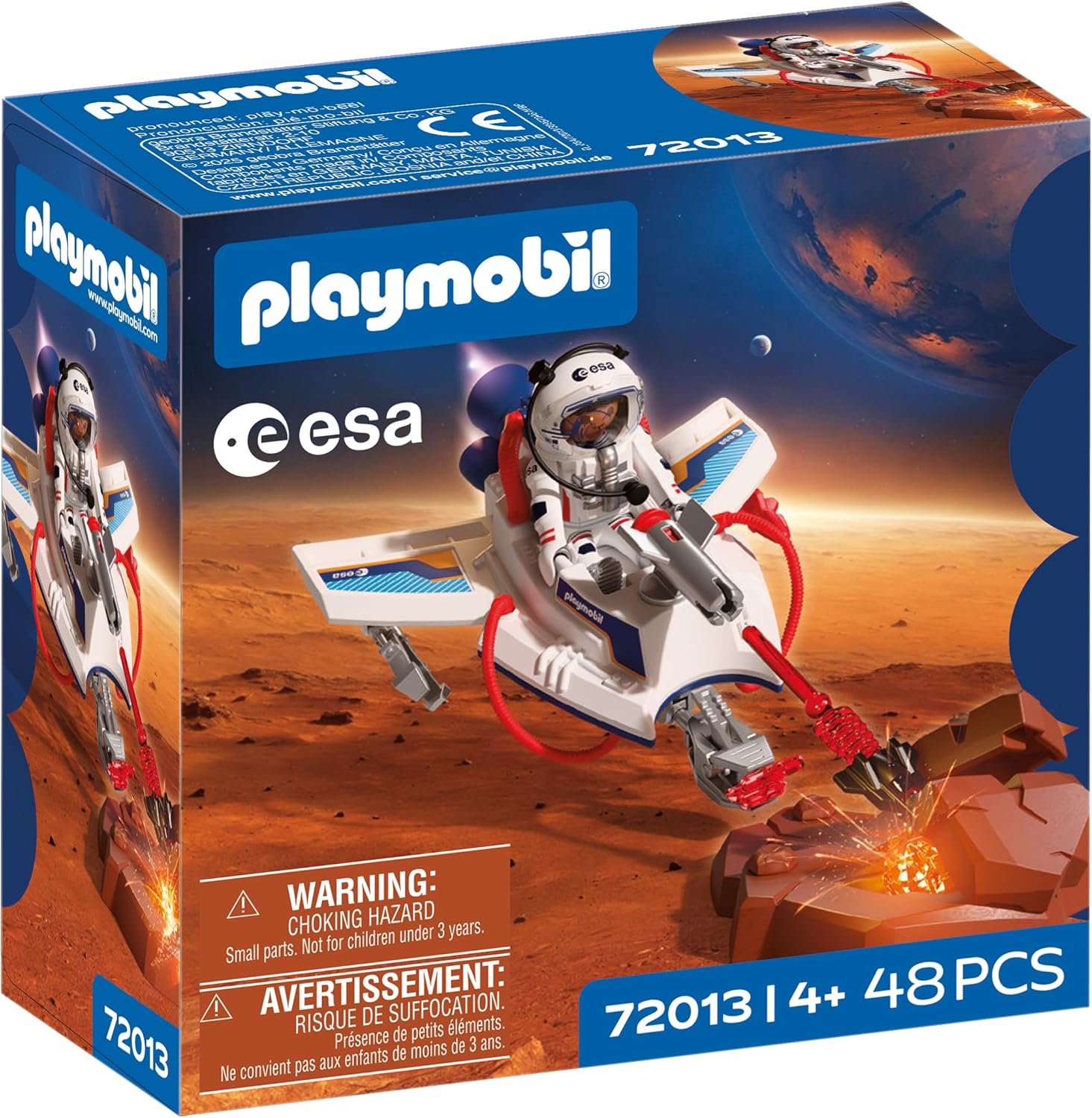 PLAYMOBIL Space ESA Space Glider Astronaut Aeroplane with Shooting Function and Gripper Arm Space Exploration in the Children\'s Room High-Quality Toy Set for Children from 4 Years 72013