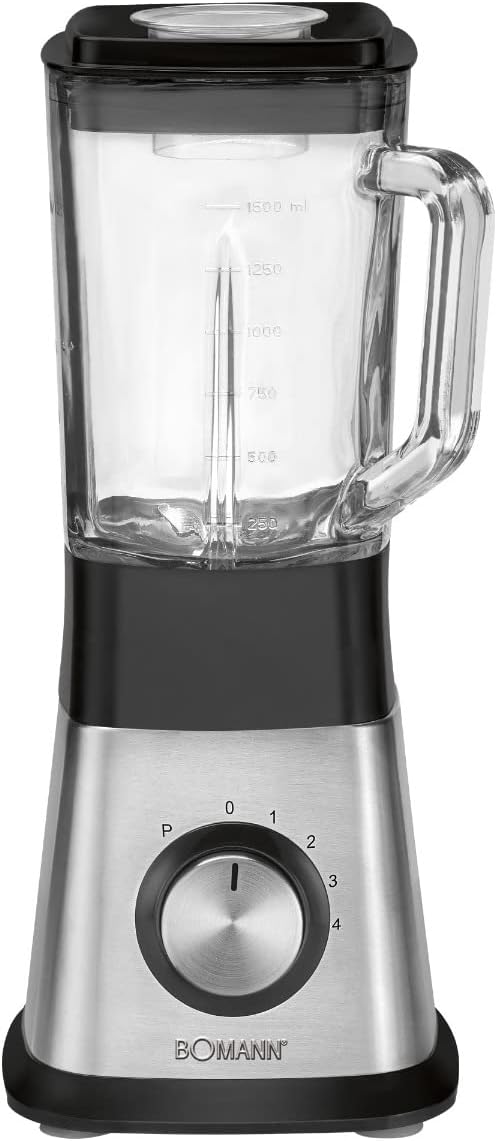 Bomann UM 1374 CB Universal Mixer, 4-Way Stainless Steel Blade with Piranha Cut, Powerful 650 Watt Motor, Stainless Steel Housing, Ice Crush Function, 6 Speed Levels, Stainless Steel
