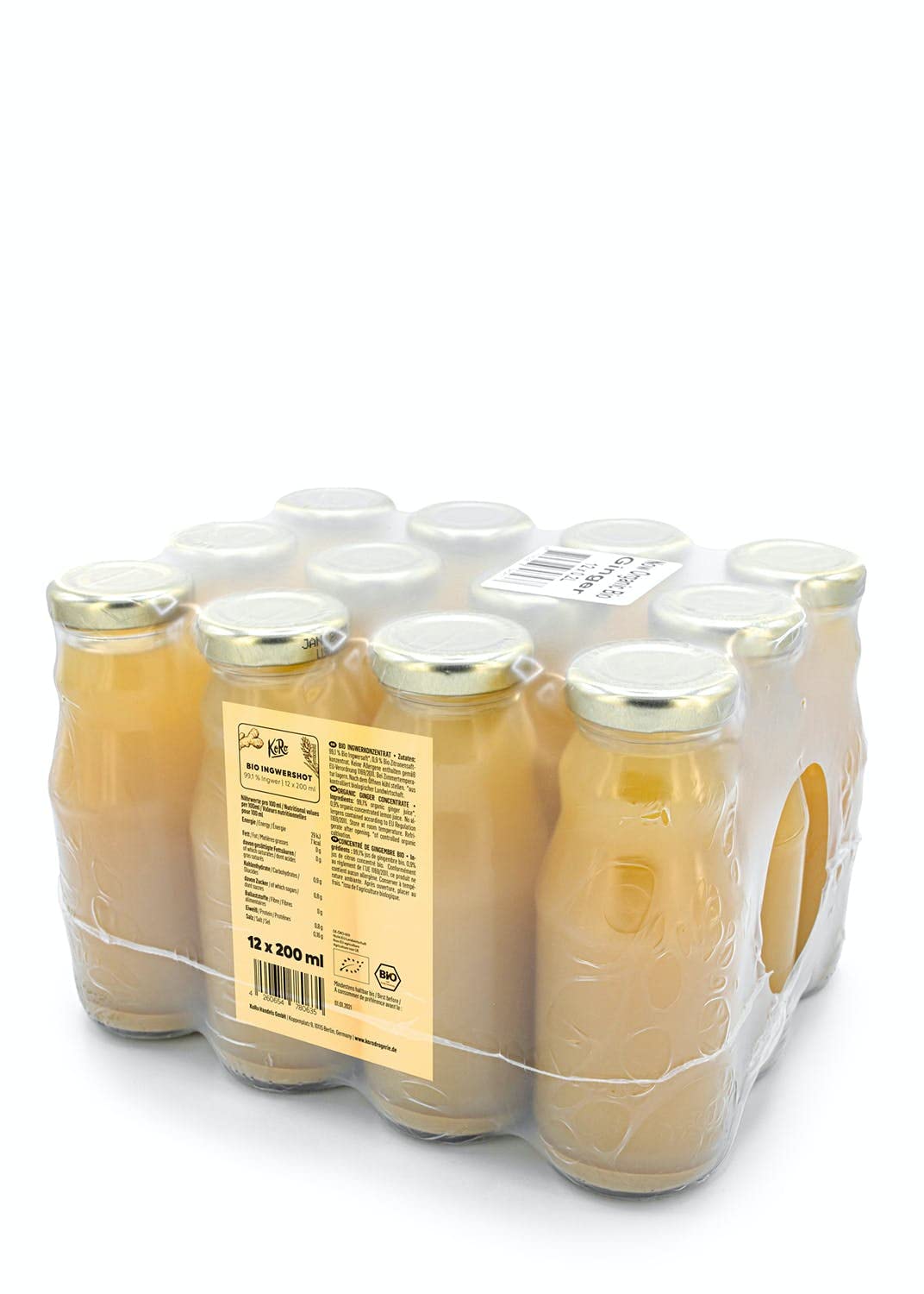KoRo - Organic ginger concentrate 12 x 200 ml - Naturally sharp ginger shots without artificial additives made from 99.1% ginger