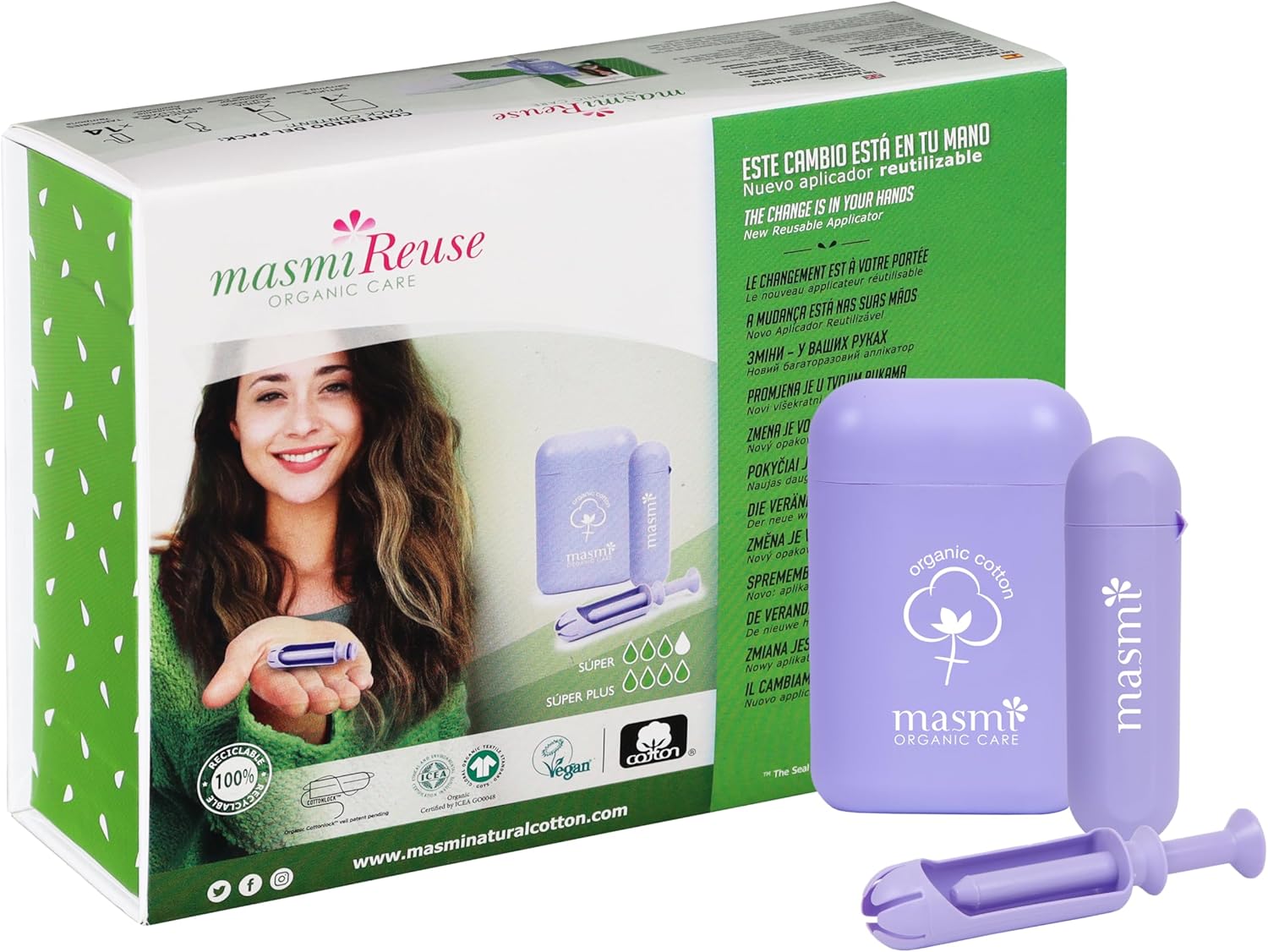 Organic Tampons with Re-Use Applicator for Super & Super Plus Organic Tampons Masmi