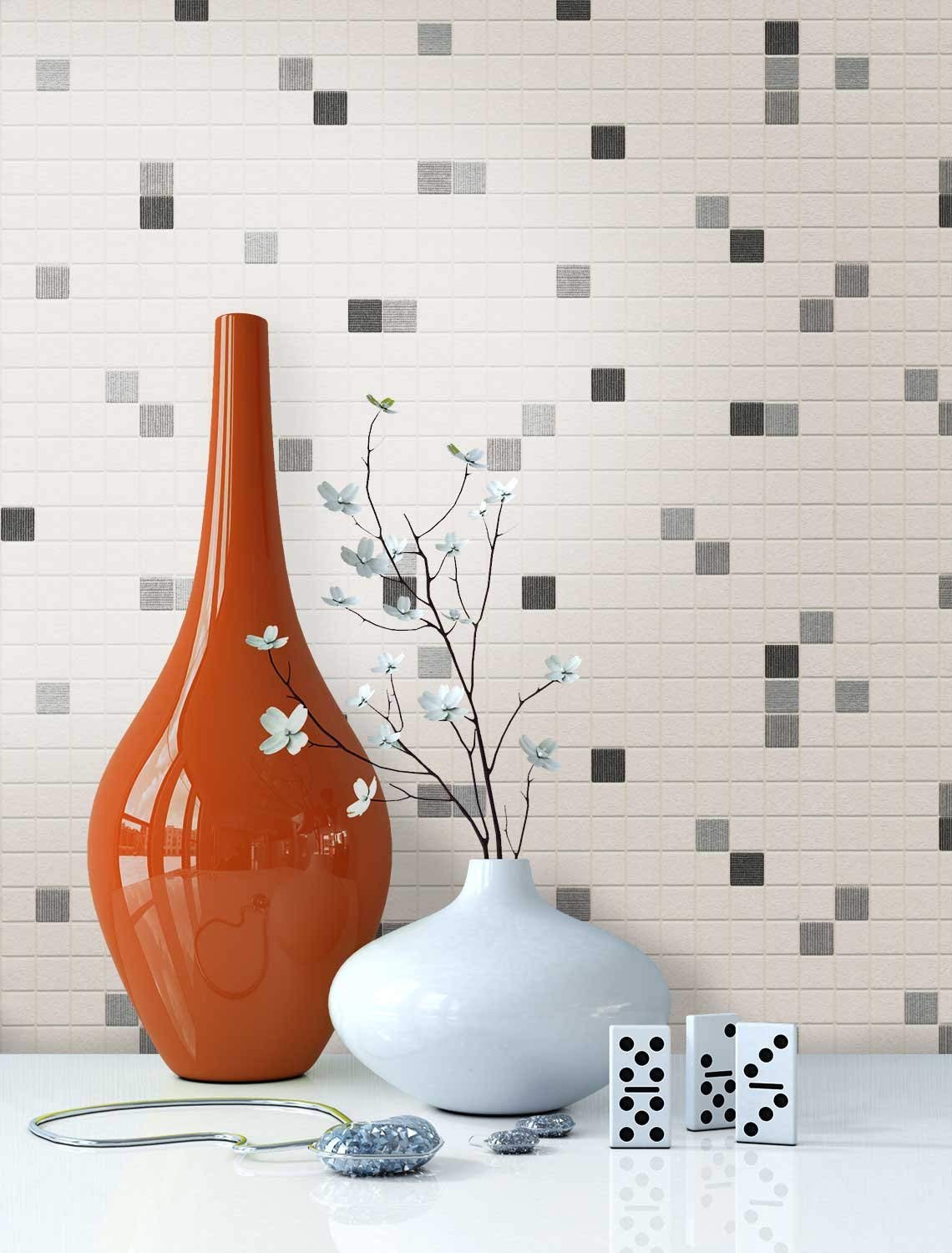 Newroom Design Newroom Paper Wallpaper/White Black Natural Tiles Fun Modern And Elegant De
