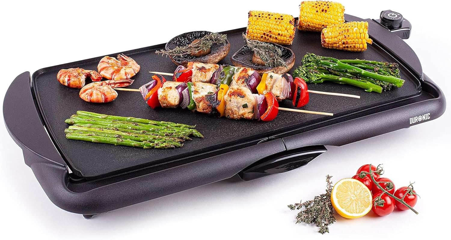 Duronic GP20 Table Grill Electric Grill Plate 52 x 27 cm Grill Surface 2000 Watts Non-Stick Coating Thermostat Electrically Removable Collection Container Cooking Without Fat
