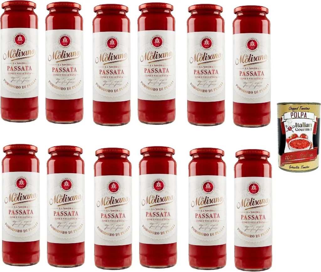 La Molisana Passata di Pomodoro Classica, Tomato Paste, Tomato Sauce 100% Italian 12 x 690g + Italian Gourmet Tomato Pulpa 400g