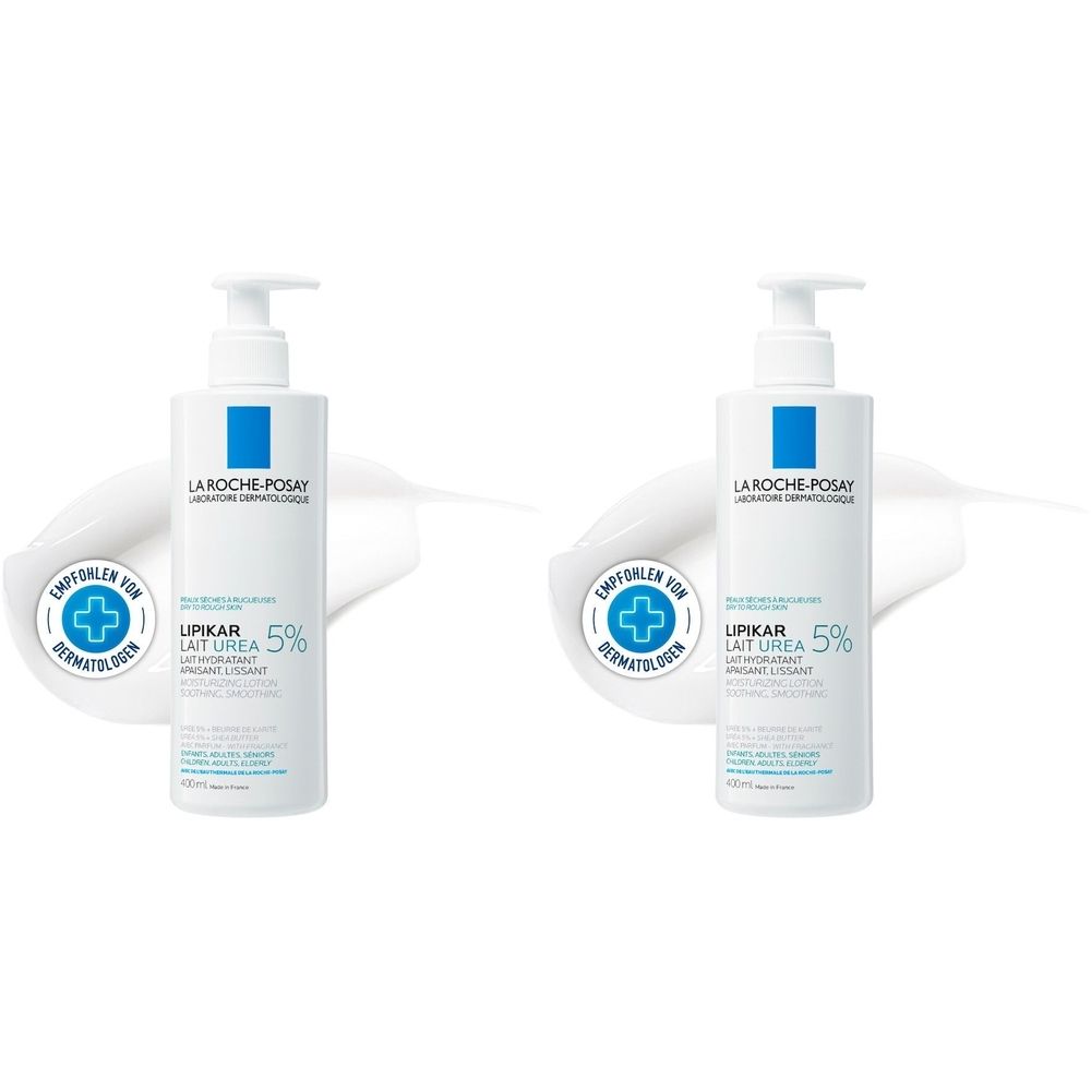 La Roche Posay Lipikar Lait Urea 5%: Moisturizing body lotion with urea and shea butter for rough, dry skin in children and adults. 2x400 ml