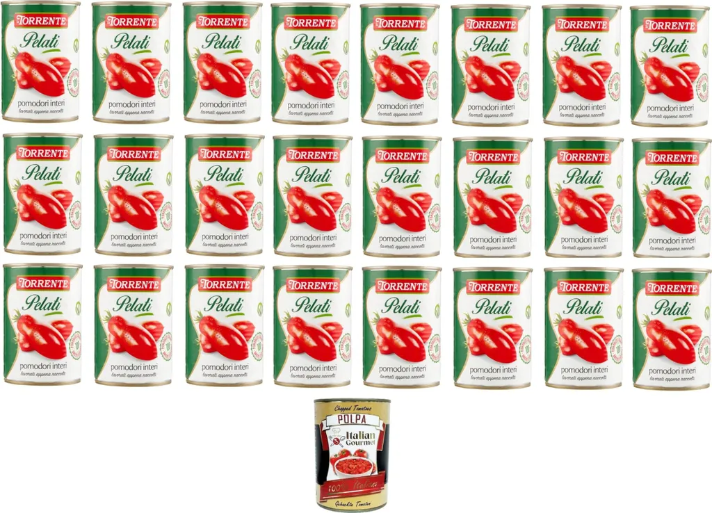 La Torrente Pelati pomodori interi Peeled whole tomatoes 24x400gr + Italian Gourmet polpa 400g