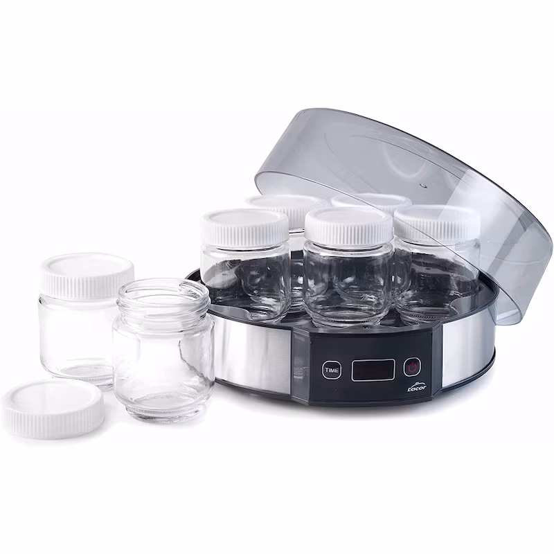 Lacor 69245 Yogurt Maker, Capacity 7, Glass Lid, Timer, Dishwasher-Safe Cups