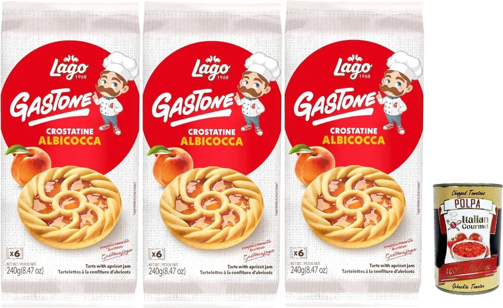 Ferrero Lago 1968, Le Merende di Gastone Crostatine allAlbicocca, Apricot Tartlets, individually wrapped, Apricot Jam, Children's Snack without Palm Oil 240g + Italian Gourmet Polpa 400g