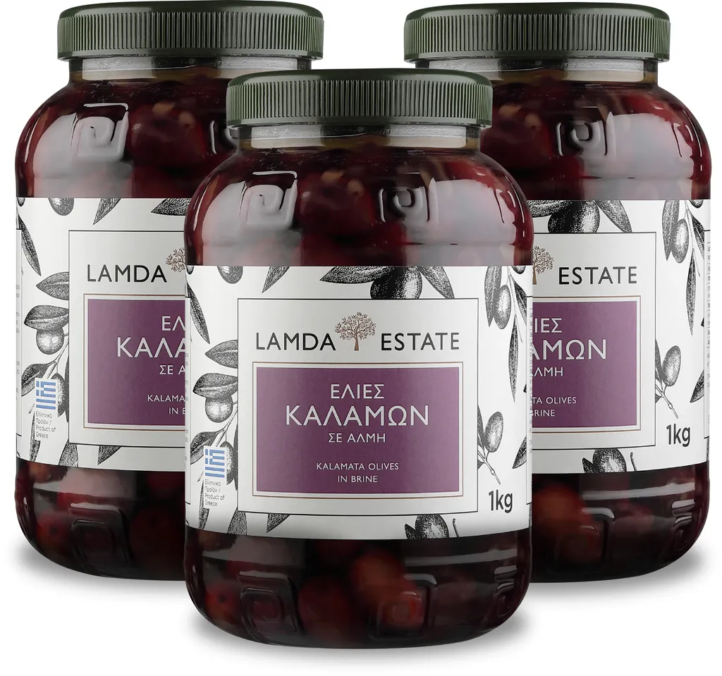 Lamda Estate - Fresh Kalamata Olives 3 x 1 kg, natural with pit, preserved in brine | Greek black olives, jumbo (3)