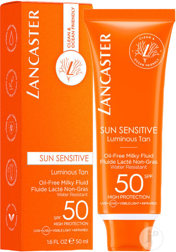 Lancaster Sun Sensitive Lumious Tan Oil Free Milky Texture Face SPF50 Waterproof Tube 50ml