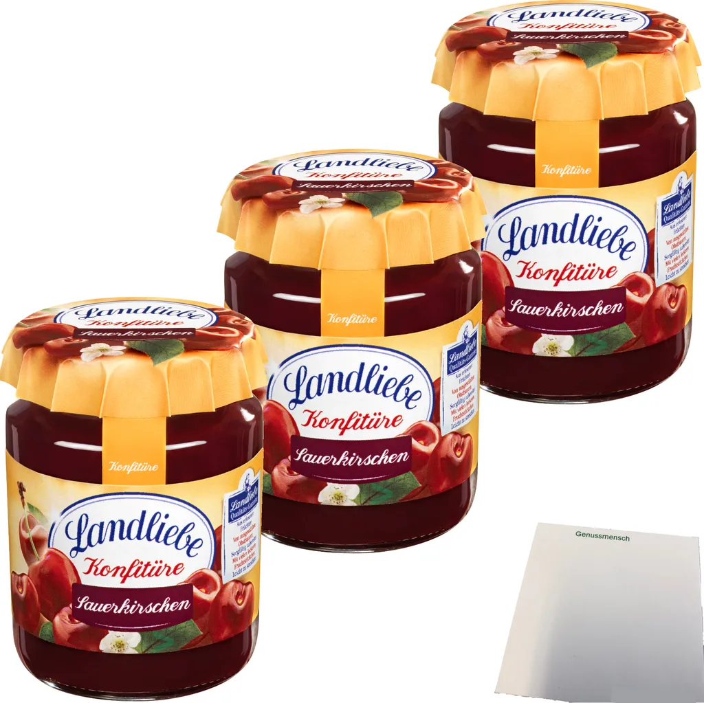 Landliebe Jam Sour Cherries 3-pack (3x200g jar) + usy Block