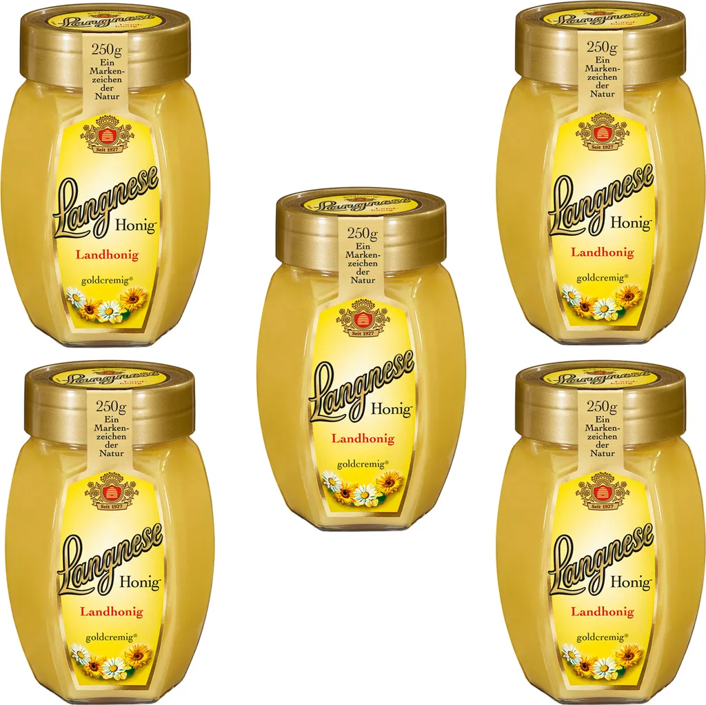 Langnese Country Honey, golden creamy, spreadable and buttery yellow, 250g, 5-pack