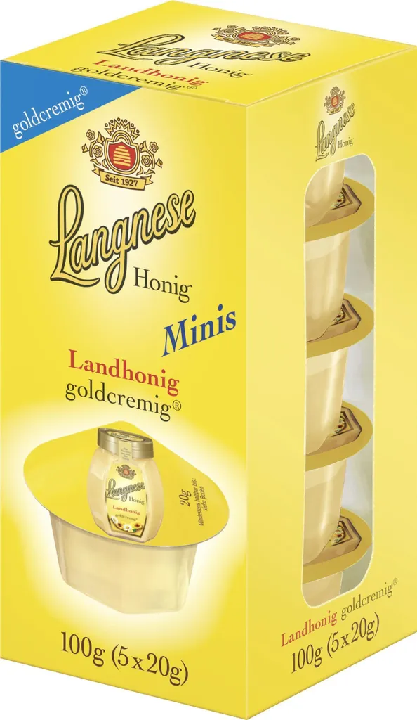 Langnese Minis Country Honey, golden creamy, spreadable, buttery yellow, 5 x 20g