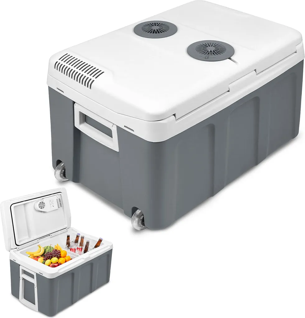 LARS360 48 Liter Cooler Box with Wheels, Electric Mini Fridge, Cooler Box with Cooling and Warming Functions, 12V/230V, Camping Refrigerator with ECO Mode for Camping, Car, Boat
